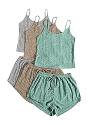 GORGLITTER Women's 3 Sets Ribbed Pajamas Set