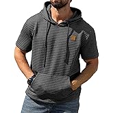 Aiyino Men's Hoodies Pullover Casual Short Sleeve Drawstring Waffle Knit Hooded Sweatshirt with Kanga Pocket