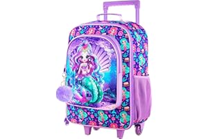 AGSDON Kids Luggage for Girls, Cute Mermaid Rolling Suitcase Wheels for Children Toddler
