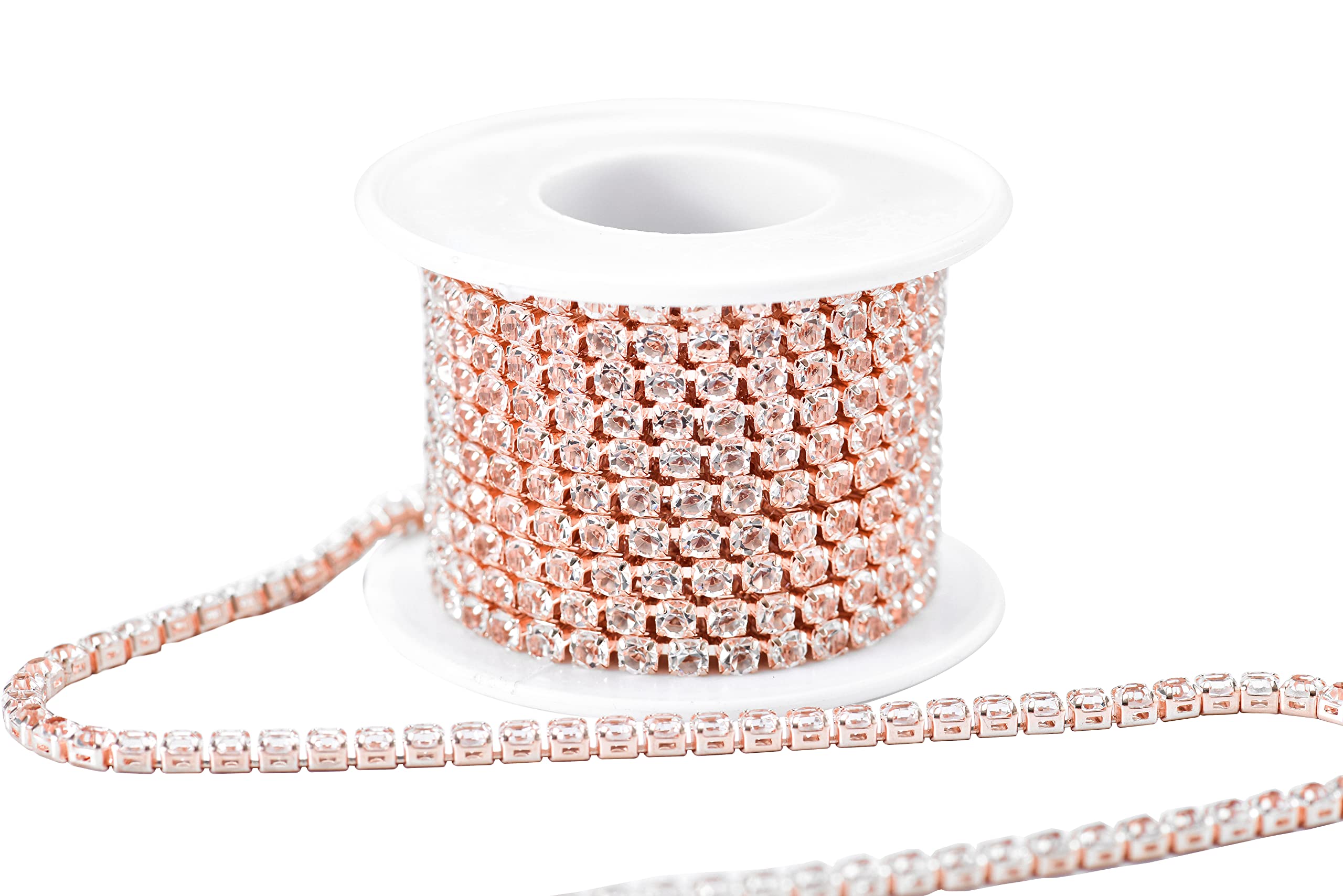 Photo 1 of KAOYOO 5 Yards 4MM Zircon Rhinestones Close Chain Beaded Trim for Sewing Crafts,DIY Decoration(Rose Gold