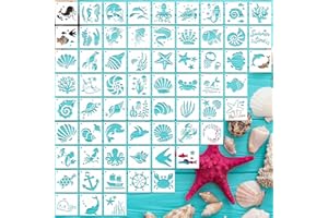FELIXCRAFT 64pcs 3 Inch Sea Life Stencils for Crafts - Reusable Plastic Stencils for Wood & Rock Painting (Ocean)