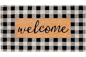 THEODORE MAGNUS Natural Coir Doormat with Non-Slip Backing - 17 x 30 - Outdoor/Indoor - Welcome Mats - Natural - Buffalo Check Welcome - COIR-1730-15-218