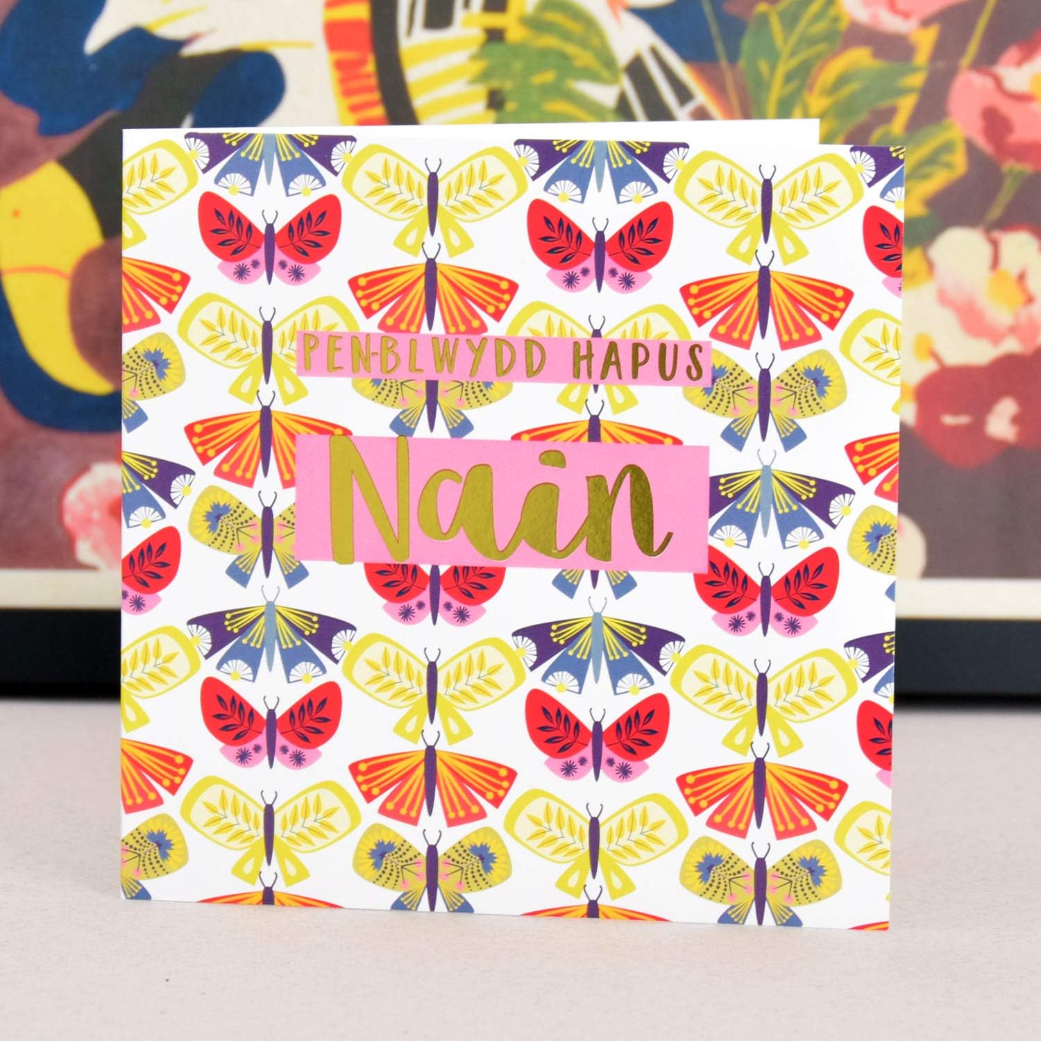 Claire Giles Greeting Cards, Welsh Happy Birthday Nanna Card, Penblwydd Hapus Nain, Text Foiled in Shiny Gold - Image 5
