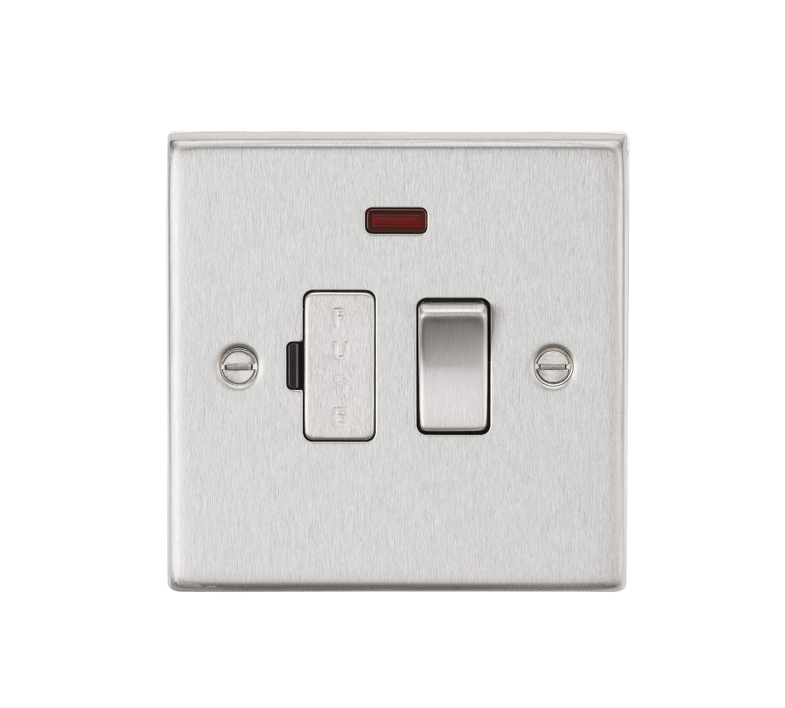 13A Switched Fused Spur Unit with Neon - Square Edge Brushed Chrome