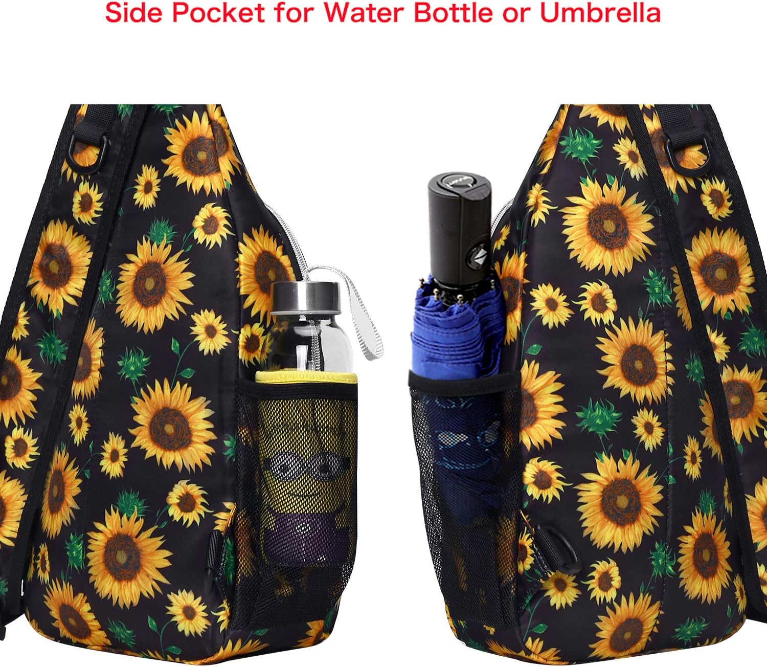 MOSISO Sling Backpack, Travel Hiking Daypack Pattern Rope Crossbody Shoulder Bag, Black Base Sunflower : Sports & Outdoors