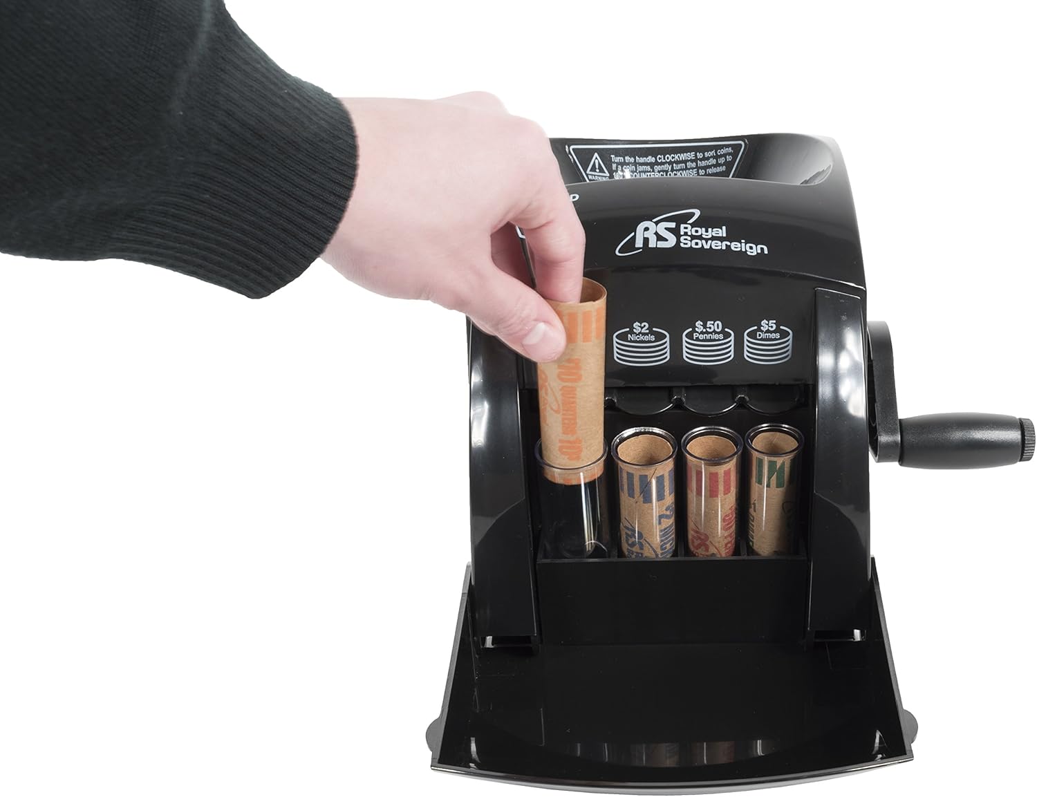 Royal Sovereign 1 Row ECO-Friendly Manual Hand Crank Coin Sorter (QS-1), Single, Black : Coin Sorters And Counters : Office Products