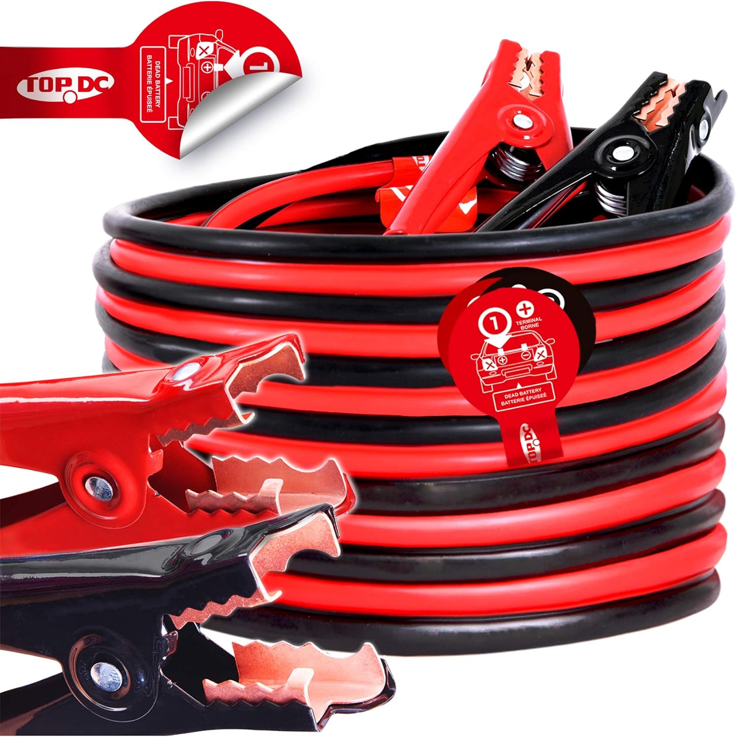 TOPDC Jumper Cables 16 Feet 6 Gauge Heavy Duty Booster Cable with Carry