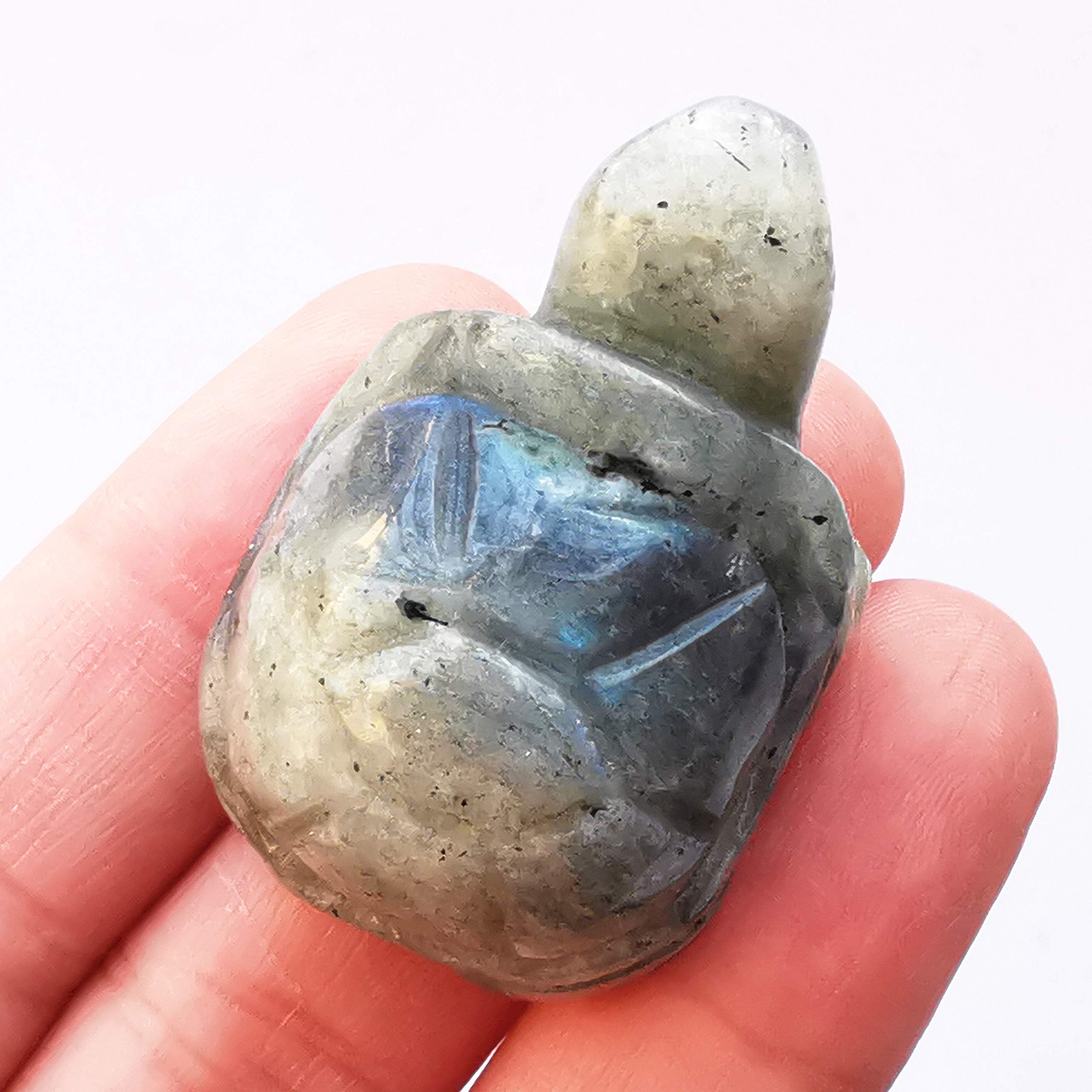 Manekieko Natural Moonstone Tortoise Crystals and Healing Stones, 35mm Carved Animal Collectible Sculpture Fengshui Healing Crystal