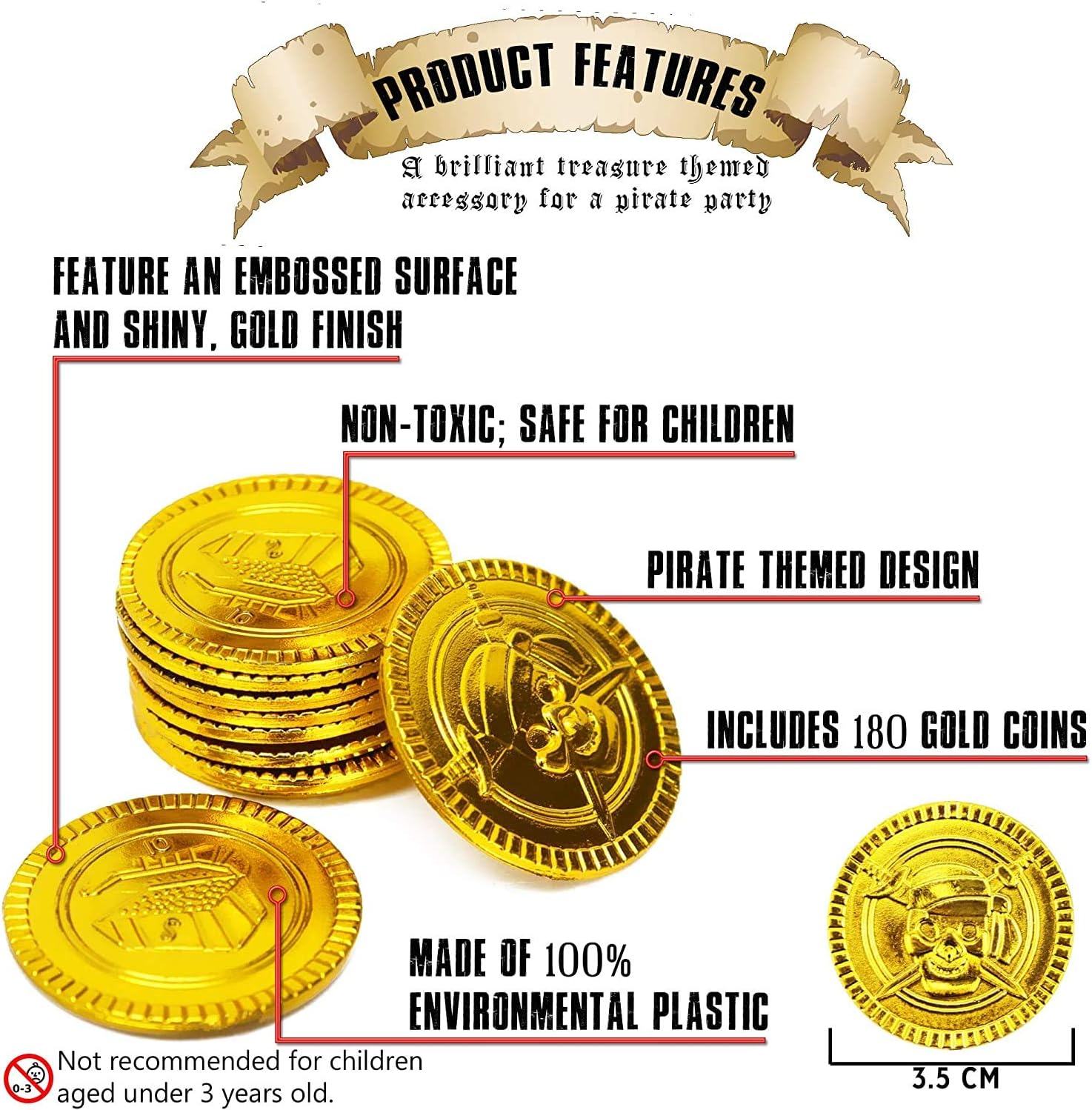 THE TWIDDLERS - 180 Pc Pirate Gold Coins for Treasure Hunt Games - Image 4