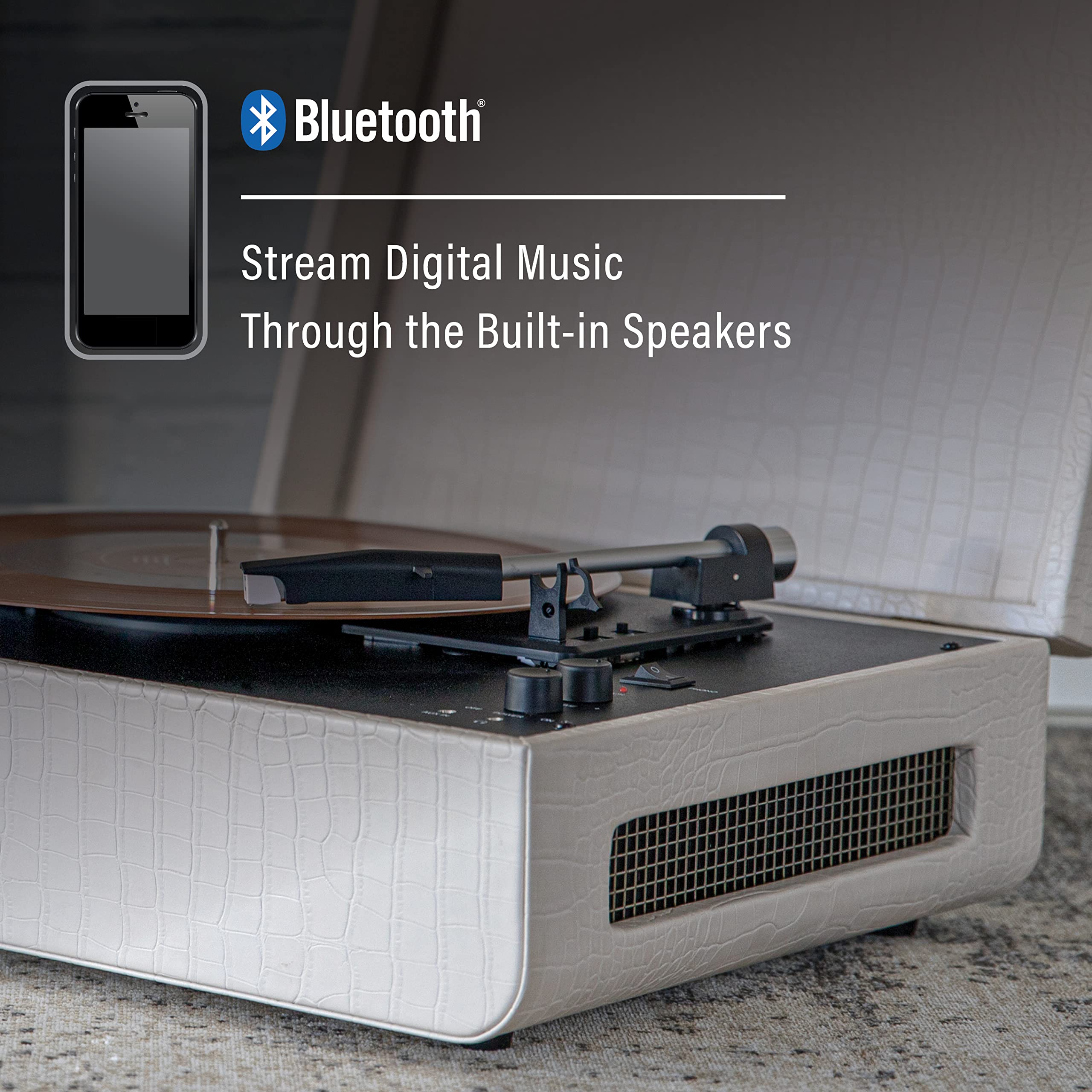 Crosley CR6255A-CC Mercury Vintage 3-Speed Bluetooth in/Out Turntable with Built-in Speakers, Cream Crocodile