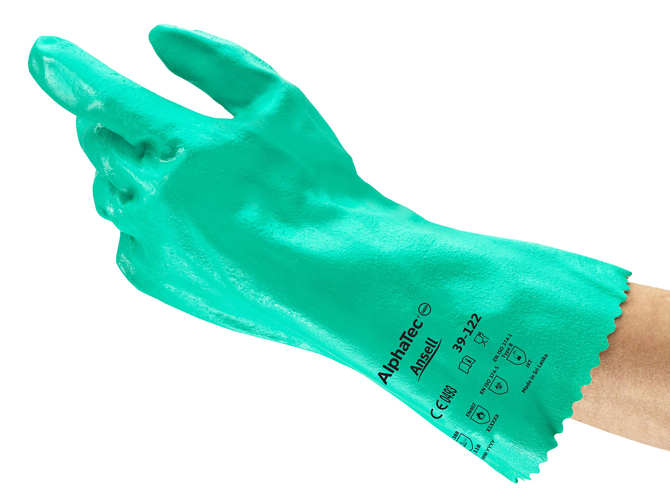 Ansell AlphaTec 39-122 Chemical Protection Work Gloves in Nitrile, Heavy Duty Mechanical and Chemical Resistance, Superior Wet and Dry Grip, Curved Fingers and Thumb, Size M (12 Pairs)