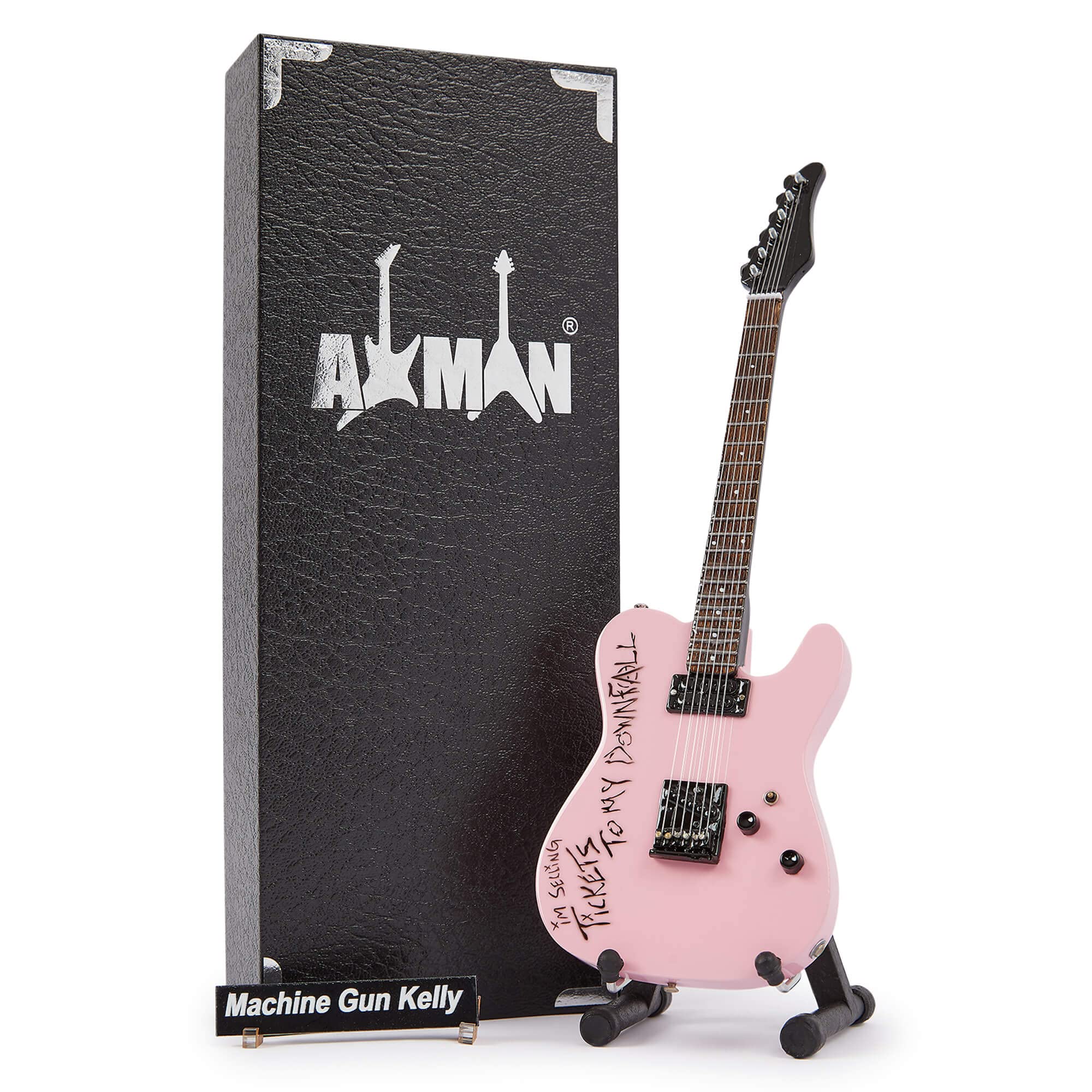 Machine Gun Kelly Miniature Guitar Replica - Music Gifts - Handmade Ornamental 1/4 Scale - Includes a Display Box, Name Tag and Miniature Guitar Stand