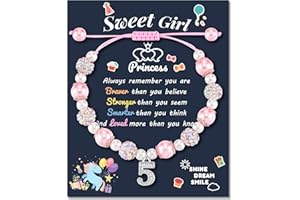 LAVEIR 4th-13th Birthday Gifts, Pink Pearl and Rhinestone Lucky Number Bracelet for Girls Daughter Granddaughter Niece