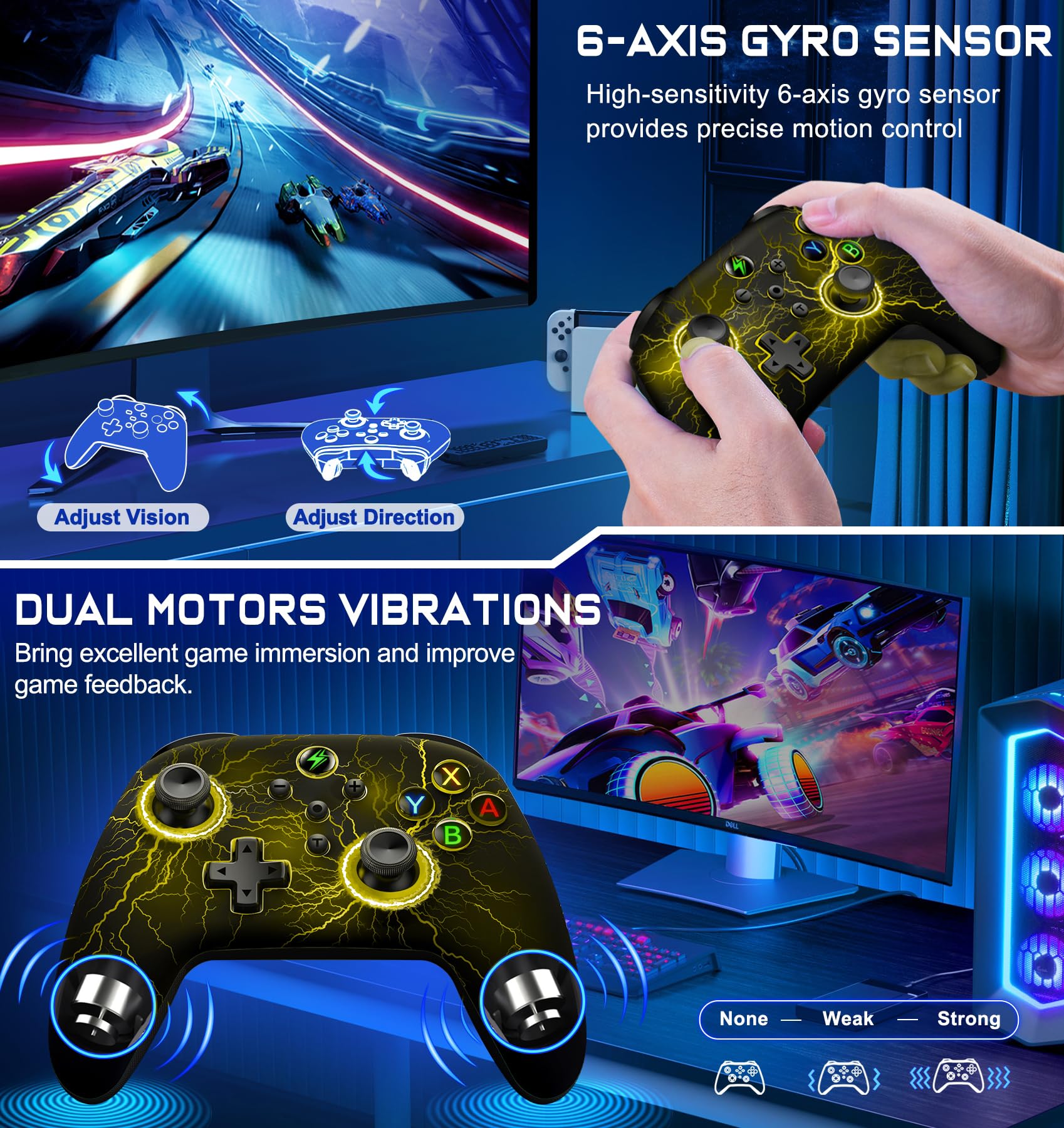 Wireless Switch Pro Controller for Nintendo Switch Controller, Cool LED Wired PC Joysticks-Wireless iOS Gamepad/Android Remote/Programmable Nintendo Switch Accessories Interactive Gaming Figures