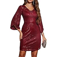 Amazon.com: VERWIN Women's Sequins One Shoulder Long Sleeve Skater Dress -  Sleeveless Midi Sparkly Casual Party Cocktail Dress M Black : Clothing,  Shoes & Jewelry
