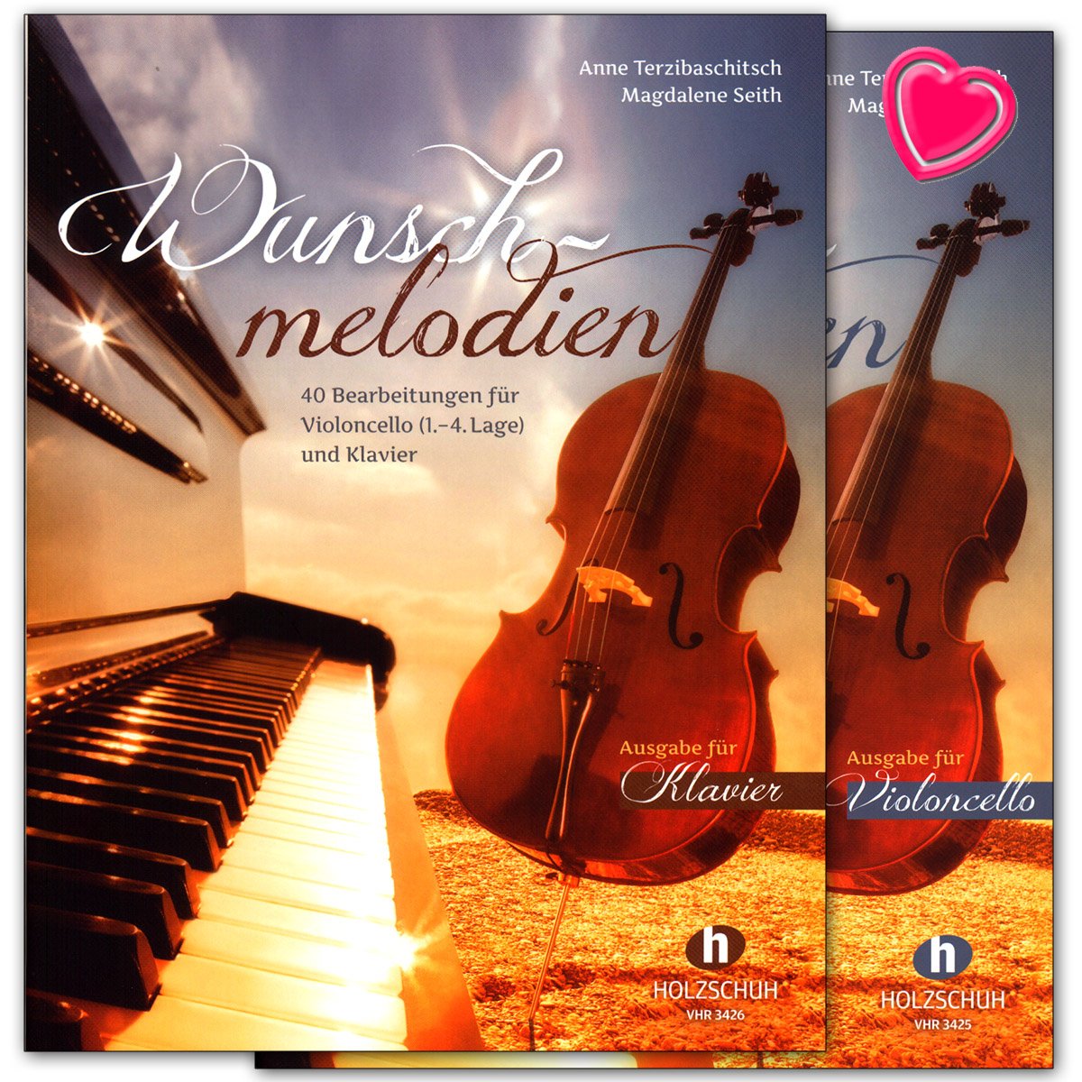 VHR3427-9783864340185 Portfolio with Piano and Cello Voice Set with Colourful Heart Shaped Music Clip