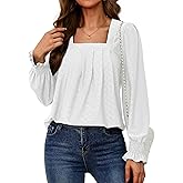 Neineiwu Womens Long Sleeve T Shirts Square Neck Casual Trendy Dressy Tunic Tops