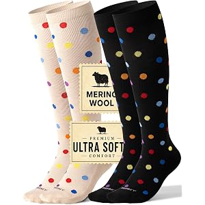 Silky-Soft Merino Wool Compression Socks 15-20 mmHg for Women & Men 2 Pairs | High-Stretch Adaptive Fit | Moisture-Wicking &