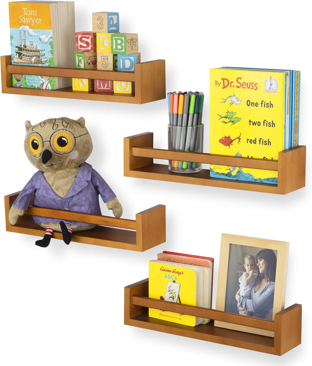 Amazon Com Wallniture Utah Floating Shelves For Wall Wood Bookshelf For Kids Books Picture Frames Nursery Wall Decor Walnut Set Of 4 Kitchen Dining wallniture utah floating shelves for wall wood bookshelf for kids books picture frames nursery wall decor walnut set of 4