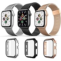 Magnetic Band with Case Compatible for Apple Watch Bands 38mm 40mm 42mm 44mm ,Case Built in Tempered Glass Screen…