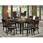 HomeStock 9 Piece Dining Set - Square Table with Leaf &amp; 8 Kitchen Chairs - Rustic Farmhouse Style
