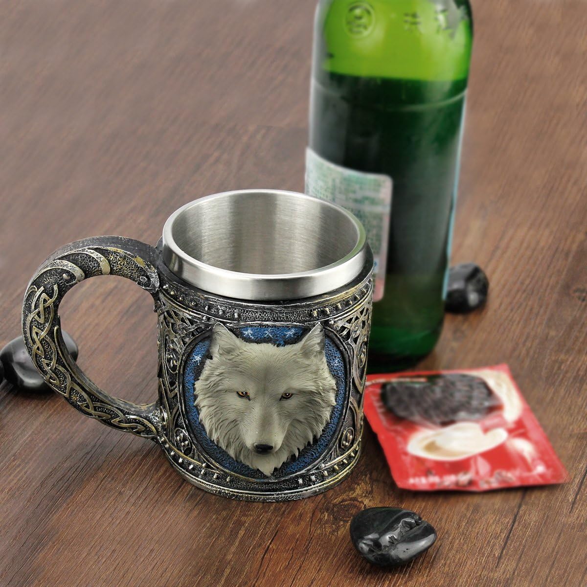 EZESO Wolf Coffee Cup Stainless Steel Resin Travel Tea Wine Beer Mugs (Mug), Multicoloured, 1 Stück (1er Pack) - Image 4