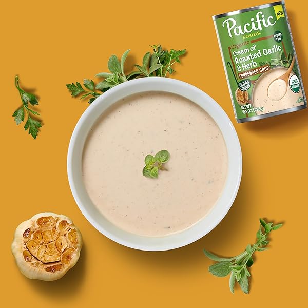 PACIFIC FOODS ORGANIC CONDENSED CREAM OF ROASTED GARLIC AND HERB SOUP, 10.5 OZ CAN