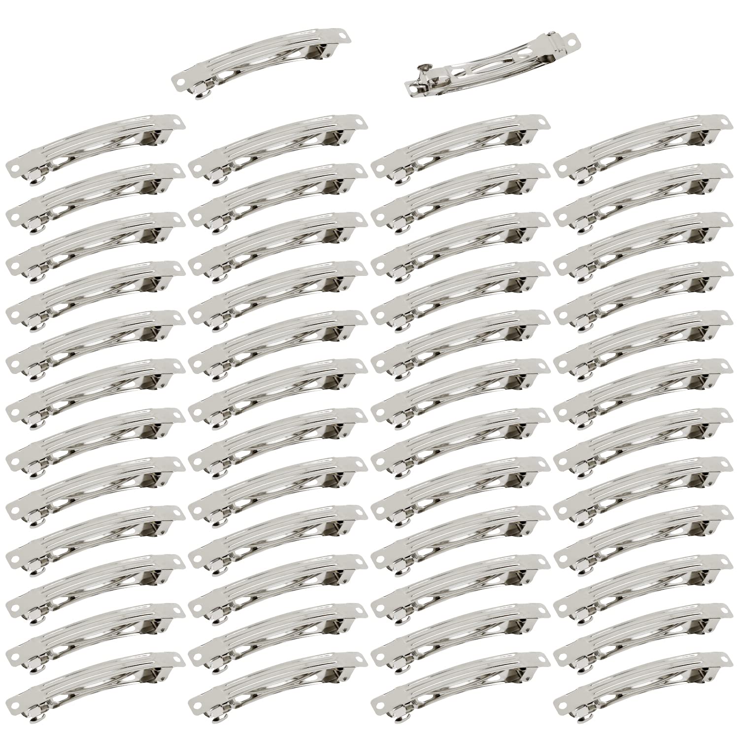 Cinaci 50 Pack 8cm/3 Inch Silver Blank DIY Metal French Barrettes Crafts Plain Base Snap Hair Clips for Bow Making Rectangle Hair Pin Clasps Ponytail Holder Accessories Bulk for Women Girls Thick Hair