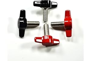 LOCEZY 5/16”-18 x 3/4" Thumb Screw Stainless Steel Red/Black Thumbscrews Tee Wing Thumb Screws Coarse Threads Plastic Knob Thumbscrew Stud 3/4" - Built in USA - Packs of 2,4,or 8pc’s (4)