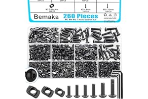Bemaka 260PCS M3 M4 M5 T Slot Nut Screws Kit, T Nuts and Bolts Assortment Kit for 2020 Series Aluminum Profile, Mlok Screws Nuts Replacement