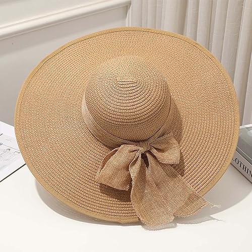 Women's Wide Brim Sun Protection Straw Hat,Folable Floppy Hat