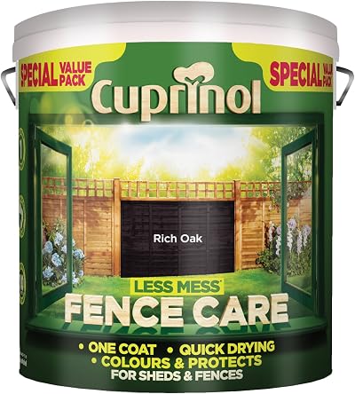 Cuprinol Less Mess Fence Care 6L Rich Oak Colour Protect Rough Timber Quick Dry