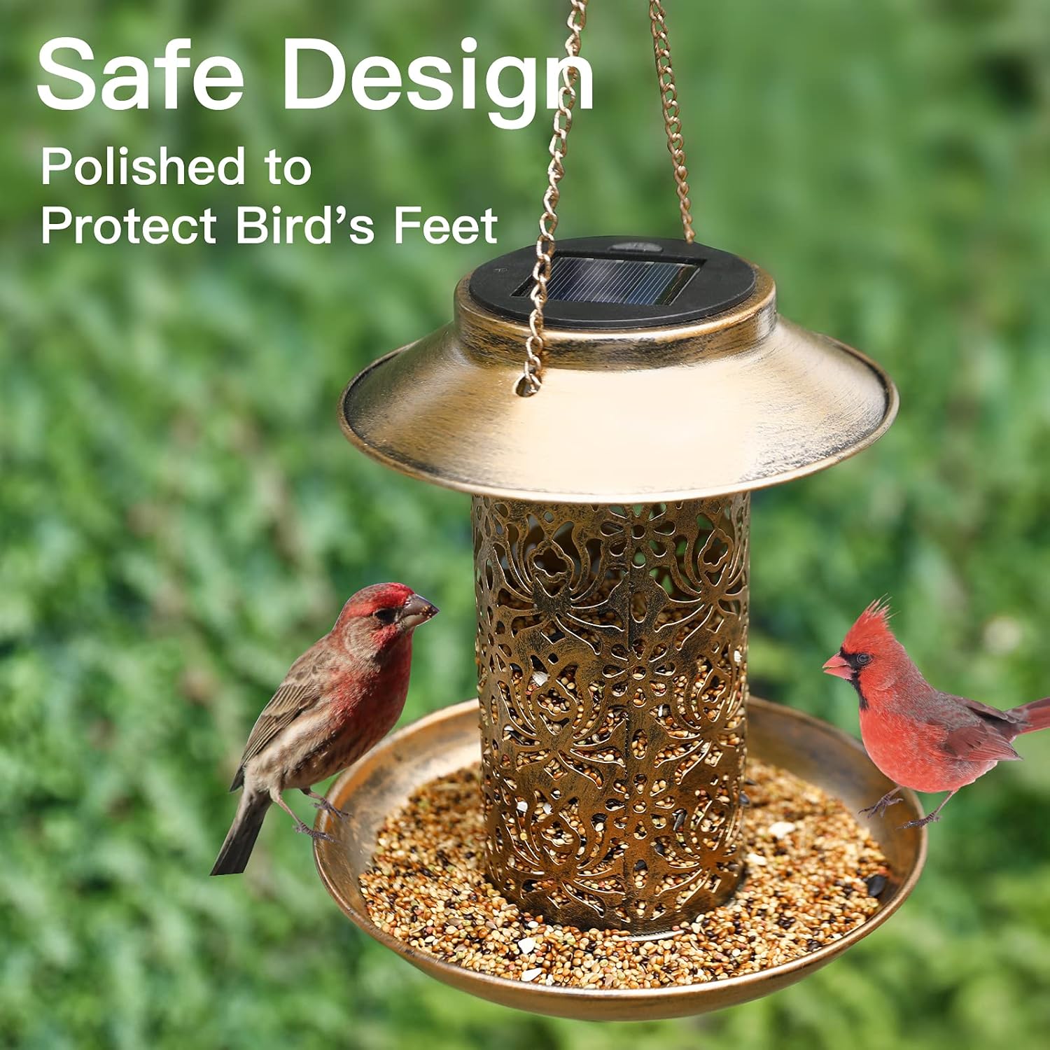 SWEETFULL Solar Wild Bird Feeders, Hanging Bird Feeder for Outside Solar Bird Houses with Hook as Gift Ideas for Bird Lovers(13In Metal Pattern) : Garden & Outdoor