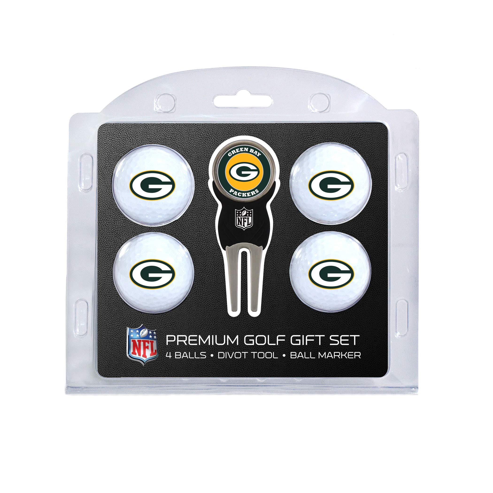 Team Golf NFL Green Bay Packers 4 Golf Ball And Divot Tool Set Regulation Size Golf Balls (4 Count) & Divot Tool with Removable Double-Sided Magnetic Marker