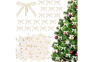 hvqeevf 120Pcs Mini Velvet Christmas Tree Bows Garland Decor Vintage Wreath Bow Velvet Gift Ribbon Bows for Christmas Tree Xmas Home Decor Wedding Outdoor Indoor(White)