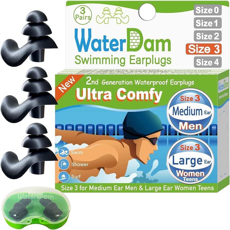 WaterDam WaterDam Swimming Ear Plugs Ultra Comfy Medium Large Black