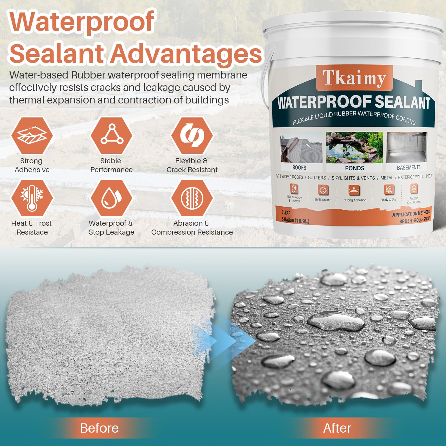 Condition photo showing New/Like New for tkaimy transparent waterproof coating agent, 5 gallon, invisible waterproof sealant leak repair, ind