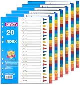 FUYOAL A4 File Dividers 6 Pack 20 Part A-Z Multi Hole PP Binder Dividers