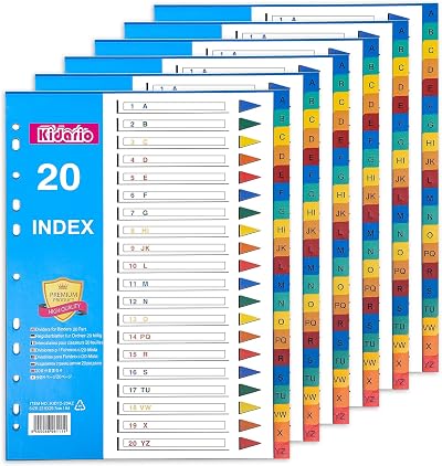 FUYOAL A4 File Dividers 6 Pack 20 Part A-Z Multi Hole PP Binder Dividers