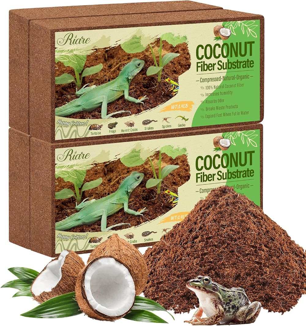 Riare 4 Pack Natural Coconut Fiber Substrate for Reptiles Terrarium Bedding