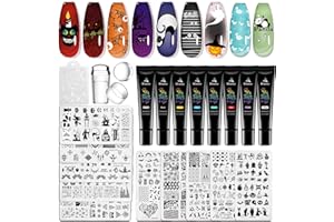 Biutee Nail Stamping Plates 8PCS Nail Stamping Polish Gel and Nail Stamper Kit 10 PCS Nail Art Stamper Plates, French Flower Leaves Animal Lace Halloween Design (10 PCS Plates With 8 PCS Gel)