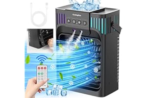 NOXOZOQM Portable Air Conditioners,1200ML Cooling fan Air Conditioner with Remote,3 Wind Speed & 7 LED Light,3 Cool Mist& 2-8H Timer, Removable Personal Air Conditioner Evaporative Air Cooler for Room/Office