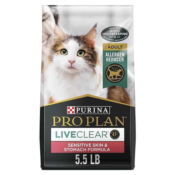 PURINA PRO PLAN ALLERGEN REDUCING, SENSITIVE SKIN & STOMACH, HIGH PROTEIN CAT FOOD, LIVECLEAR TURKEY AND OATMEAL FORMULA – 5.5 LB. BAG