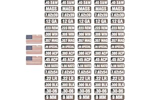 Aolamegs Ammo Can Vinyl Sticker Set Decal Label for Cans Cases Boxes .22 .223 .308 9MM .380 .45 5.56 7.62 12GA 300BLK (Choose Your Version Black (80 Pack/16 Varieties (3 PCS USA Flag Stickers))