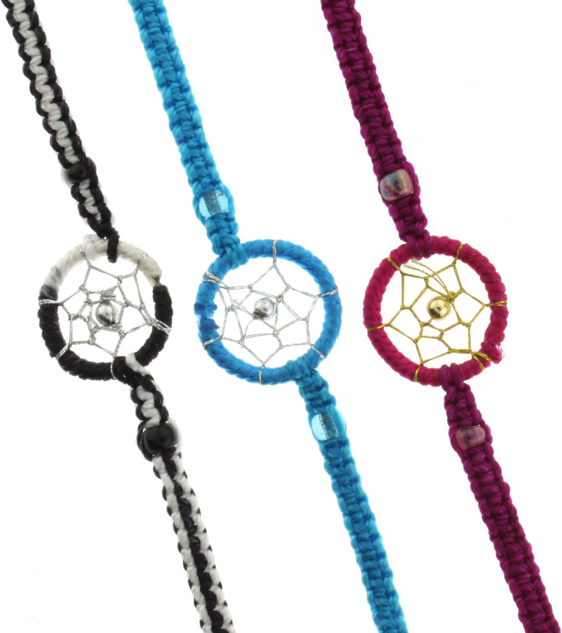 Dream Catcher Hand Woven Bracelets - Blue, Purple, Black/White - Ideal Friendship Bracelets - Sold as a Set of 3
