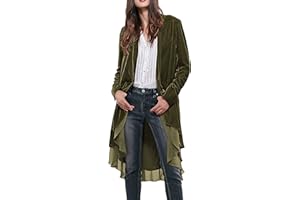R.Vivimos Womens Ruffled Asymmetric Long Velvet Blazers Coat Casual Jackets