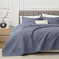 EXQ Home Quilt Set Full/Queen Size Blue 3 Piece,Lightweight Soft Coverlet Modern Style Squares Pattern Bedspread Set for All Season(1 Quilt,2 Pillow Shams)