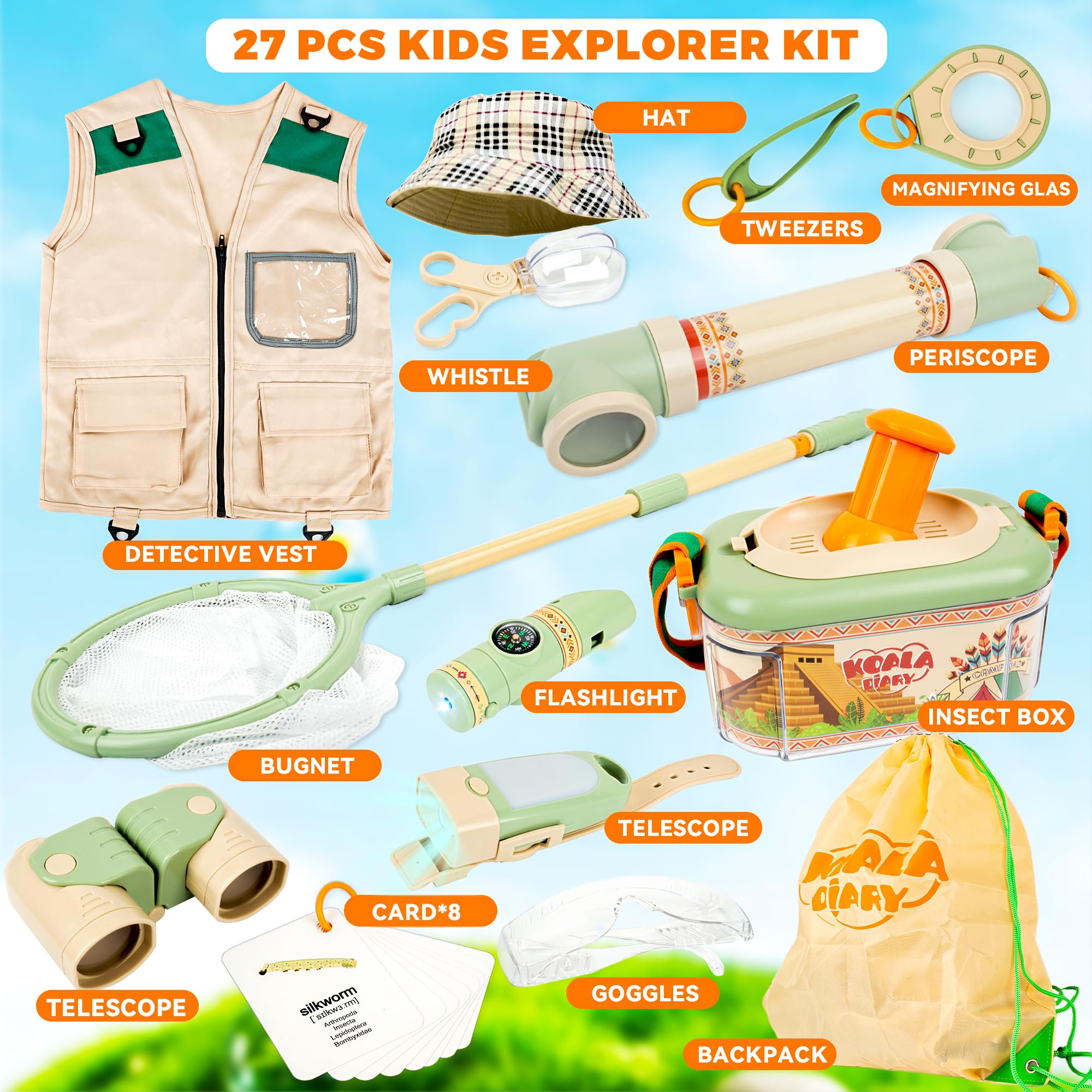 SMILESSKIDDO Kids Explorer Kit, 27 Pcs Outdoor Explorer Kit & Bug Catching Kits - Kid Nature Kits Outdoor Camping Adventure Toys for Kids 3+ Years Old