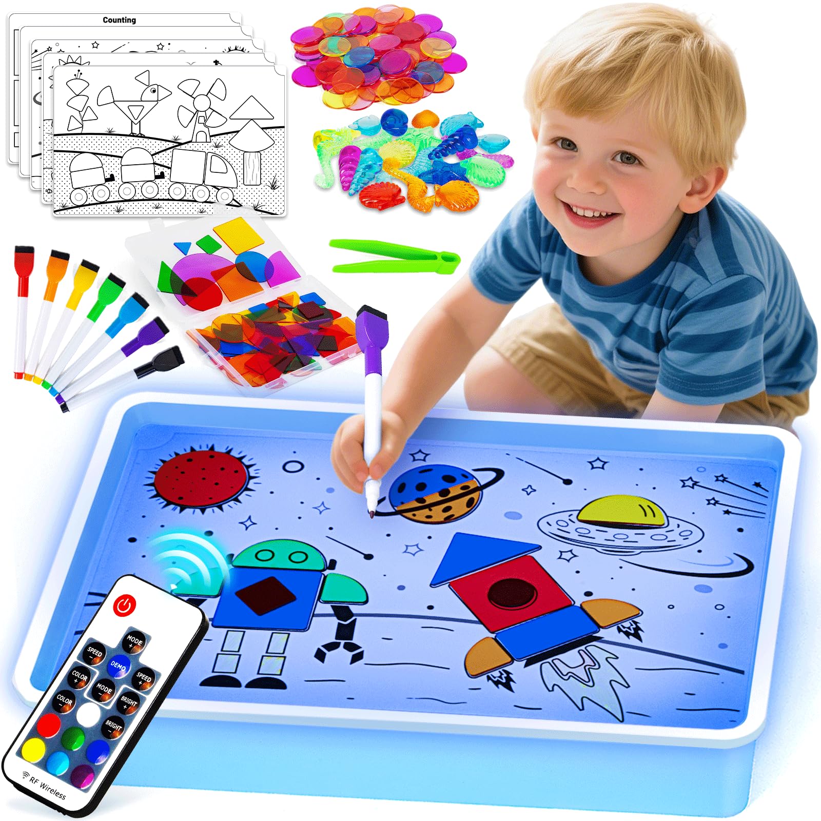 Yellcetoy Sensory Toys for Autism,Tracing Light Box for Kids Color Changing Activity Table Educational Toys ADHD ASD for Home School