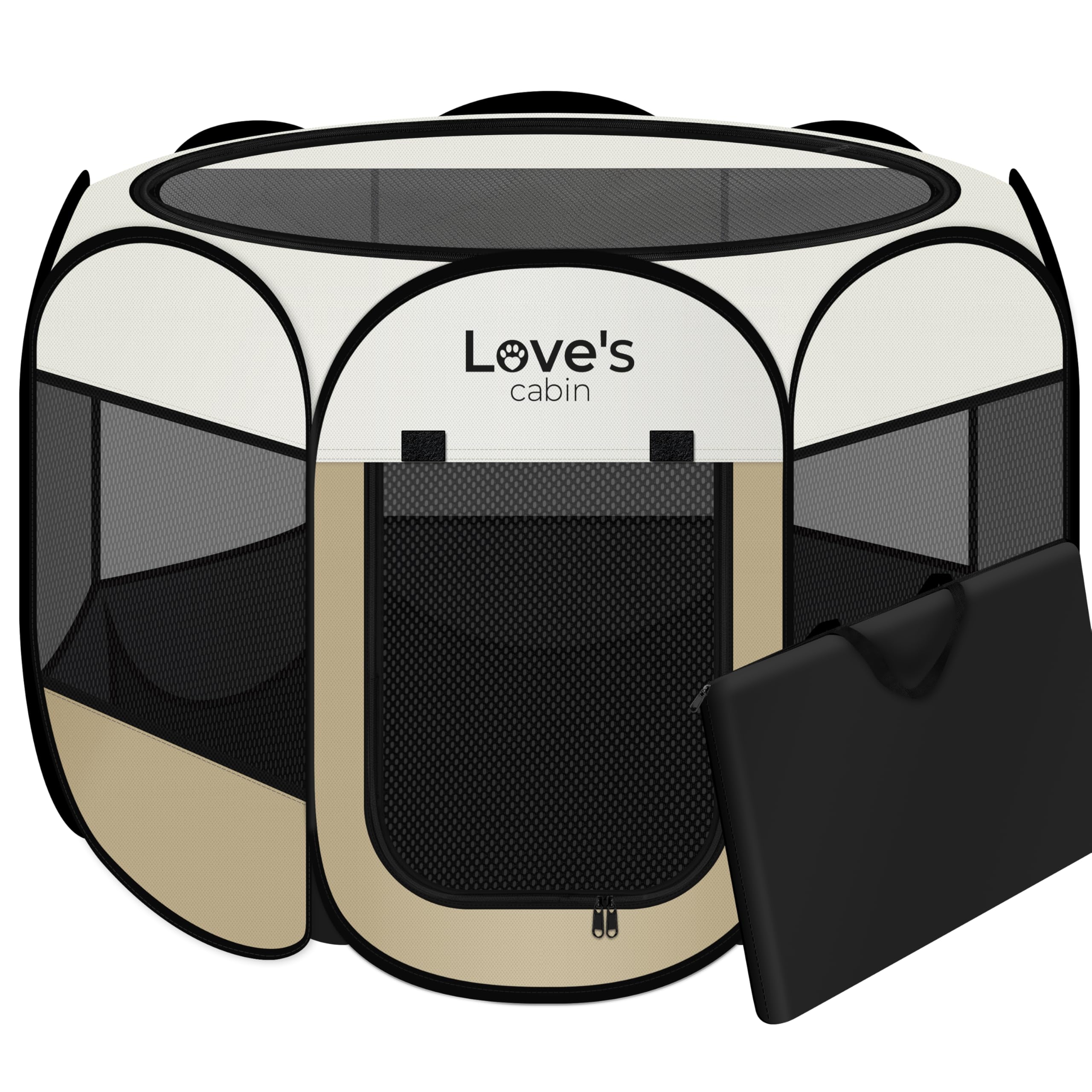 Photo 1 of Love's cabin Pet Puppy Dog Playpen, Large Dog Tent Crates Cage Indoor/Outdoor, Portable Playpen for Cat, Foldable Pop Up Dog Kennel Playpen with Carring Case, Removable Zipper Top, Khaki